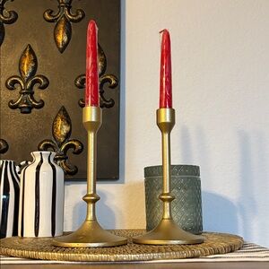 🆕Bundle Of 2 Gold Cast Iron Taper Candleholders